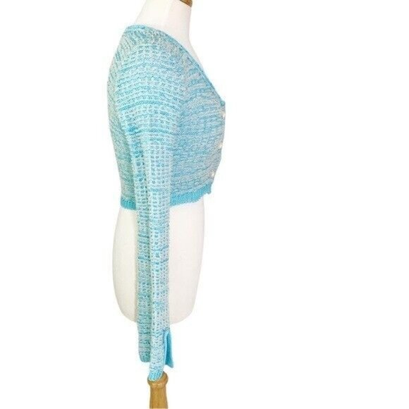 ACNE STUDIOS Blue Textured Cotton Weave Cardigan Blue XS NWT flaw - Picture 5 of 16